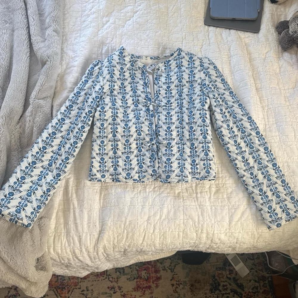 Caroline Constas Blue Floral Tie-Front Top